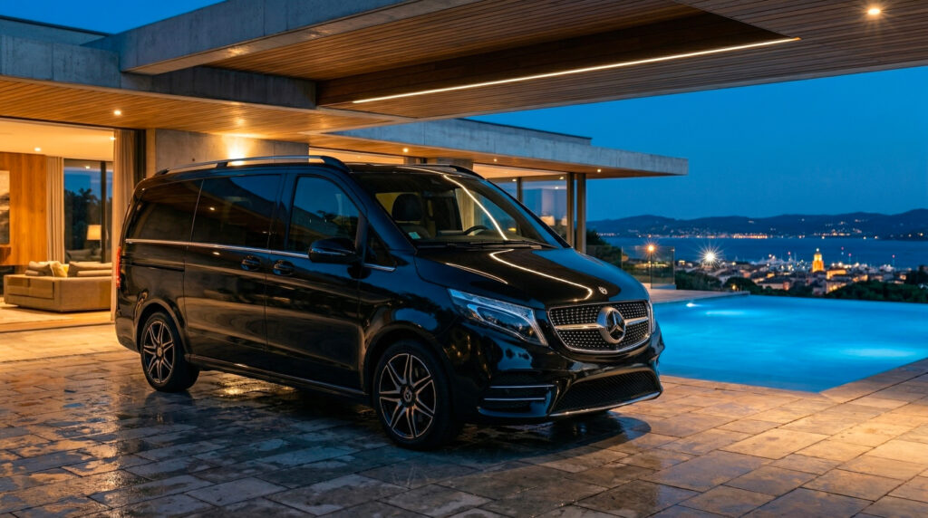Service de chauffeur privé dédié pour toute la durée de votre séjour à Saint-Tropez en Mercedes Classe V luxe.